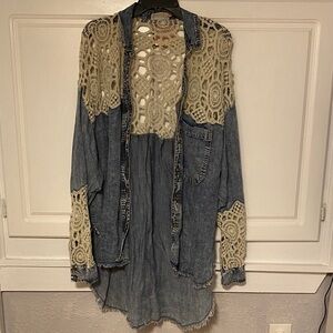 Oli & Hali Denim and Lace Top - Blue and Cream